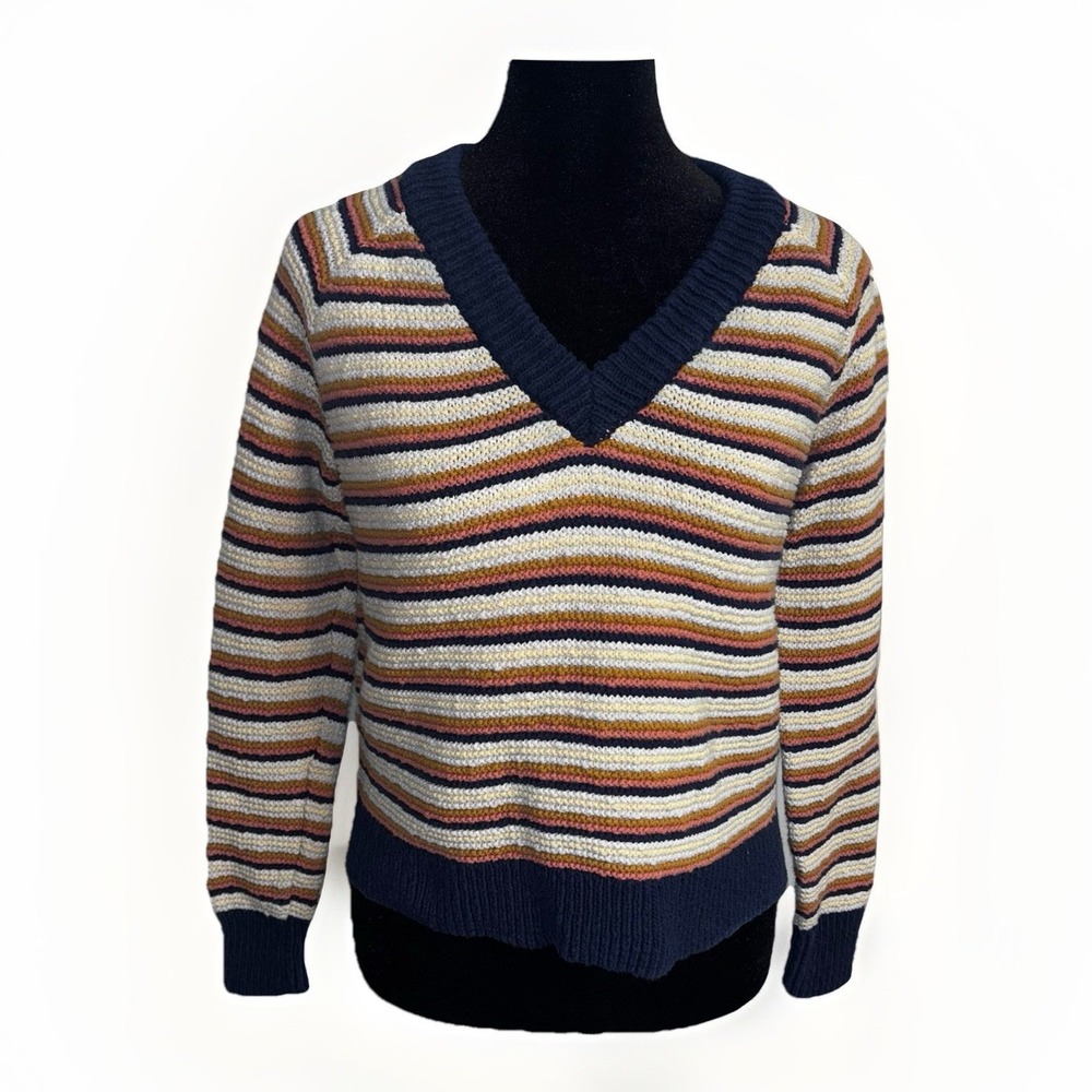 Madewell Arden V-Neck Cropped Stripped Cotton Sweater Size‎ XXS